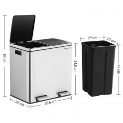 Songmics Poubelle Montferrat I - Acier inoxydable / Polypropylène - Noir -Poubelles de cuisine Soldes Magasin 1000254509 210326 08441000016 DETAILS P000000001000254509