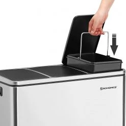 Songmics Poubelle Montferrat II - Acier / Polypropylène - Argenté / Noir -Poubelles de cuisine Soldes Magasin 1000254510 210326 08441100020 DETAILS P000000001000254510