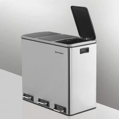 Songmics Poubelle Montferrat II - Acier / Polypropylène - Argenté / Noir -Poubelles de cuisine Soldes Magasin 1000254510 210326 08441100021 DETAILS P000000001000254510