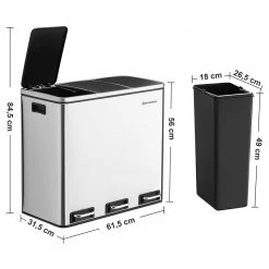 Songmics Poubelle Montferrat II - Acier / Polypropylène - Argenté / Noir -Poubelles de cuisine Soldes Magasin 1000254510 210326 08441100022 DETAILS P000000001000254510