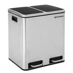 Songmics Poubelle Bonnac - Acier / Polypropylène - Argenté / Noir