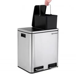 Songmics Poubelle Bonnac - Acier / Polypropylène - Argenté / Noir -Poubelles de cuisine Soldes Magasin 1000254541 210326 08442800173 DETAILS P000000001000254541