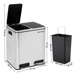 Songmics Poubelle Bonnac - Acier / Polypropylène - Argenté / Noir -Poubelles de cuisine Soldes Magasin 1000254541 210326 08442800174 DETAILS P000000001000254541