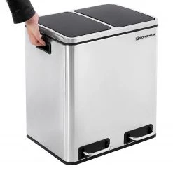 Songmics Poubelle Bonnac - Acier / Polypropylène - Argenté / Noir -Poubelles de cuisine Soldes Magasin 1000254541 210326 08442800176 DETAILS P000000001000254541