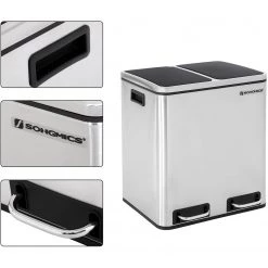 Songmics Poubelle Bonnac - Acier / Polypropylène - Argenté / Noir -Poubelles de cuisine Soldes Magasin 1000254541 210326 08442800177 DETAILS P000000001000254541
