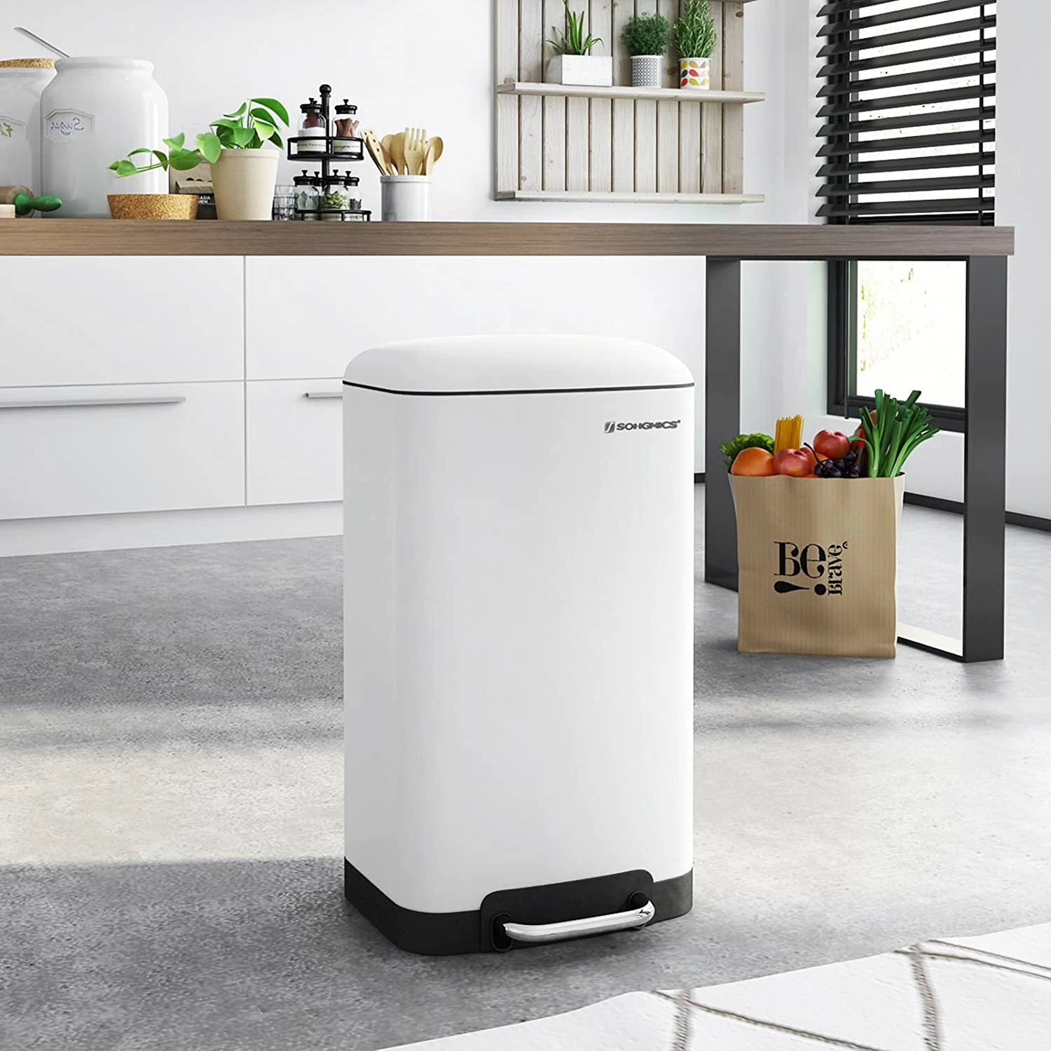 Poubelle Milizac I - Acier inoxydable / Plastique ABS - Contenance : 30 L - Blanc 2 Poubelle Milizac I - Acier inoxydable / Plastique ABS - Contenance : 30 L - Blanc – Image 2