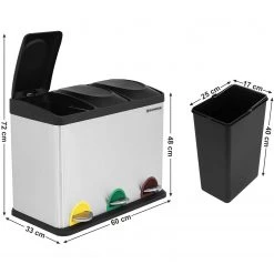 Songmics Poubelle Bosset III - Acier / Polypropylène - Argenté / Noir -Poubelles de cuisine Soldes Magasin 1000254606 210326 08451000548 DETAILS P000000001000254606