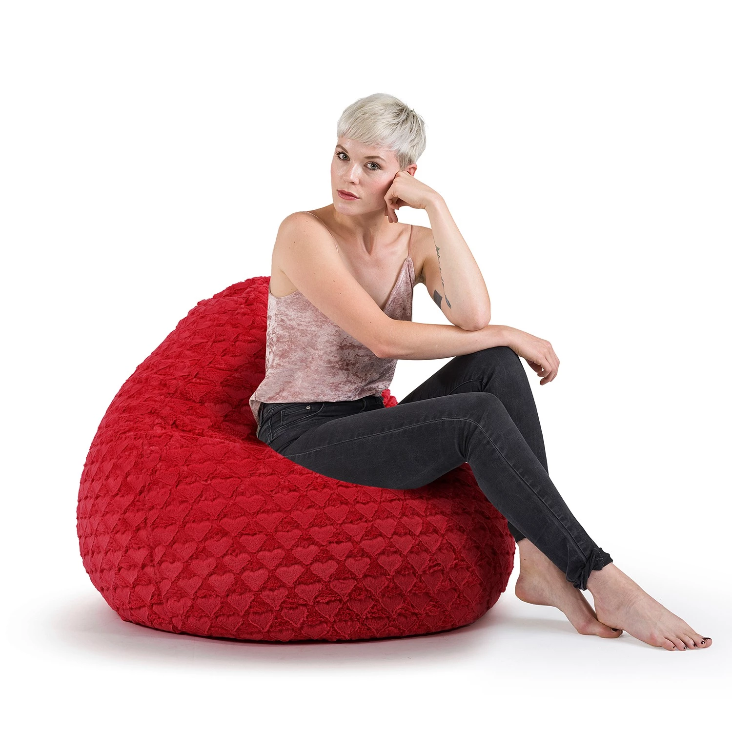 Magma-Heimtex Pouf poire Fluffy Hearts XL - Rouge 2 Magma-Heimtex Pouf poire Fluffy Hearts XL - Rouge – Image 2