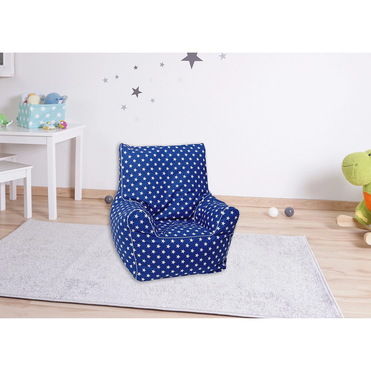Knorrtoys Pouf pour enfant Junior White Stars - Bleu 2 Knorrtoys Pouf pour enfant Junior White Stars - Bleu – Image 2