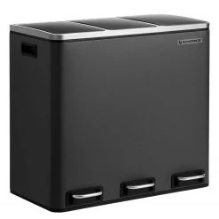 Poubelles de cuisine Soldes Magasin 25 Songmics Poubelle Brindisi - Acier / Matière plastique ABS - Noir - Contenance : 3 x 18 L