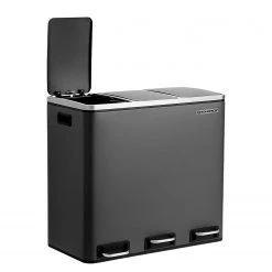 Songmics Poubelle Brindisi - Acier / Matière plastique ABS - Noir - Contenance : 3 x 18 L -Poubelles de cuisine Soldes Magasin 1000274910 210622 10260900144 DETAILS P000000001000274910