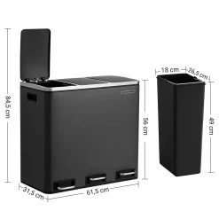 Songmics Poubelle Brindisi - Acier / Matière plastique ABS - Noir - Contenance : 3 x 18 L -Poubelles de cuisine Soldes Magasin 1000274910 210622 10261000148 SKETCH DETAILS P000000001000274910 sketch