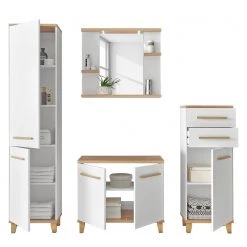 Giessbach Miroir Bjerka (avec éclairage) - Blanc / Imitation chêne clair -Poubelles de cuisine Soldes Magasin badezimmerset bjerka 4 teilig weiss eiche riviera hell dekor 4438944